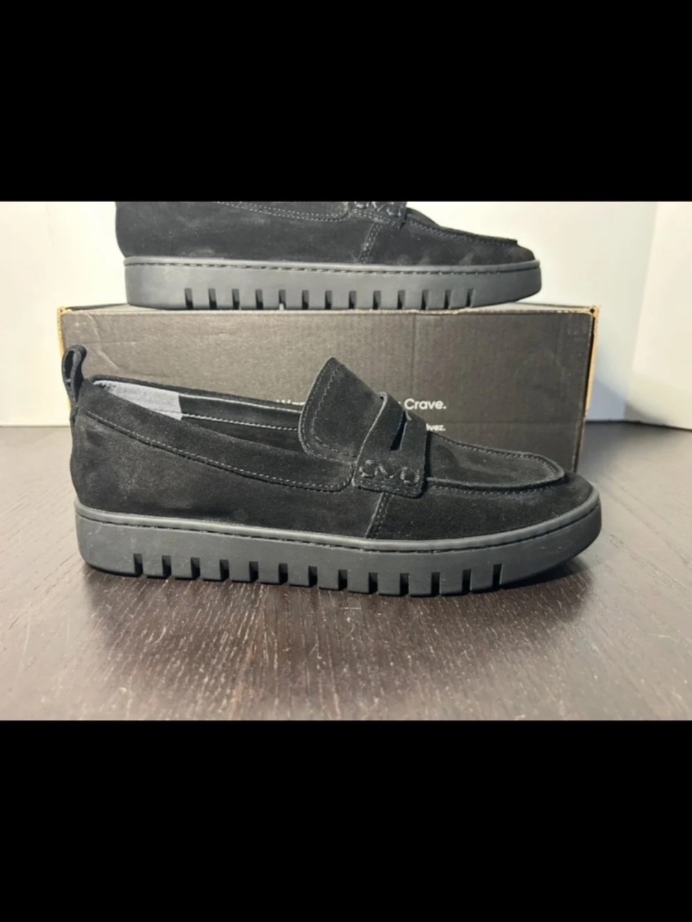 Vionic Uptown Suede Leather Penny Loafers Shoes Black/Black Womans Size 7.5